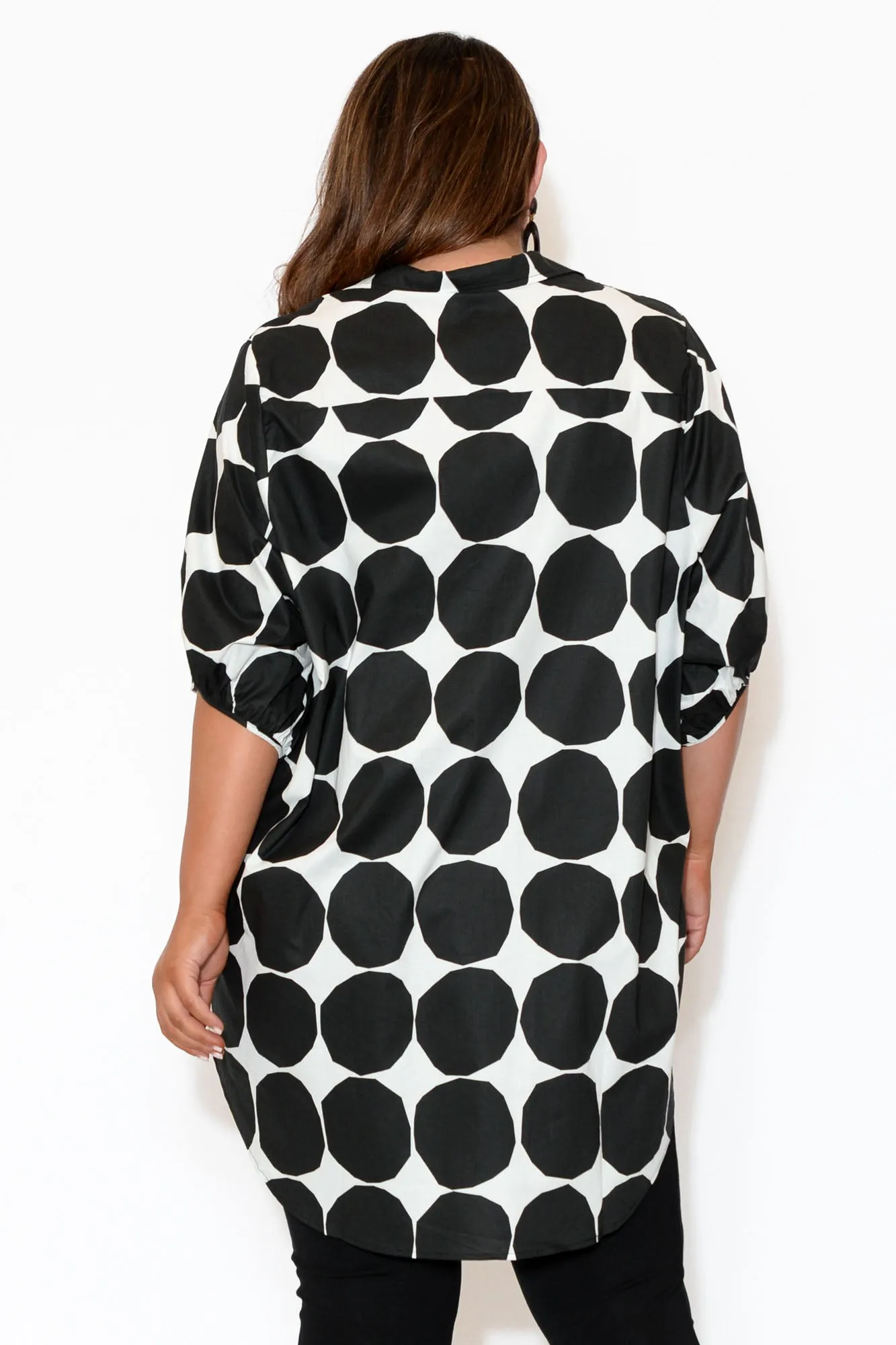 Sadie Black Abstract Spot Cotton Tunic Top