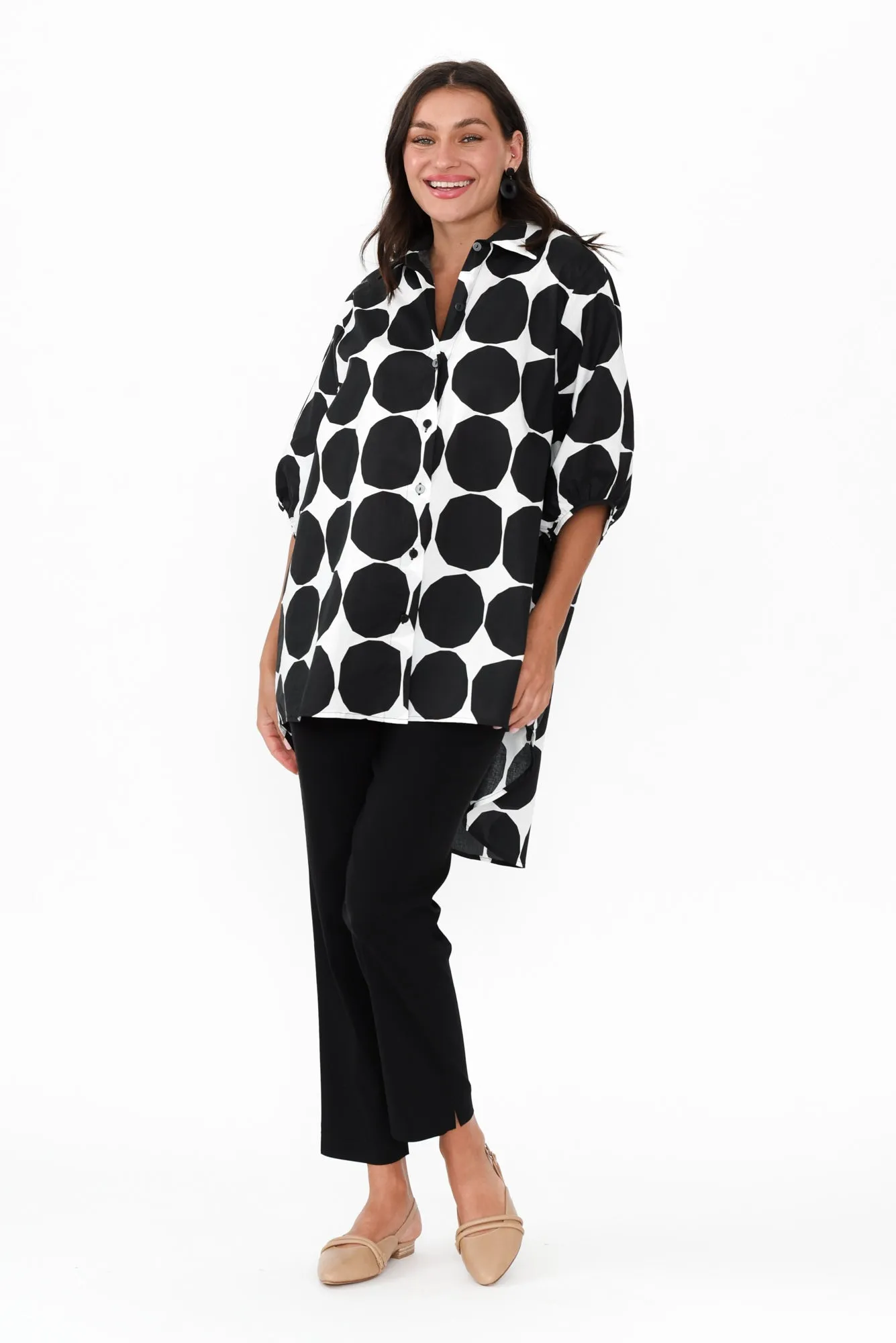 Sadie Black Abstract Spot Cotton Tunic Top