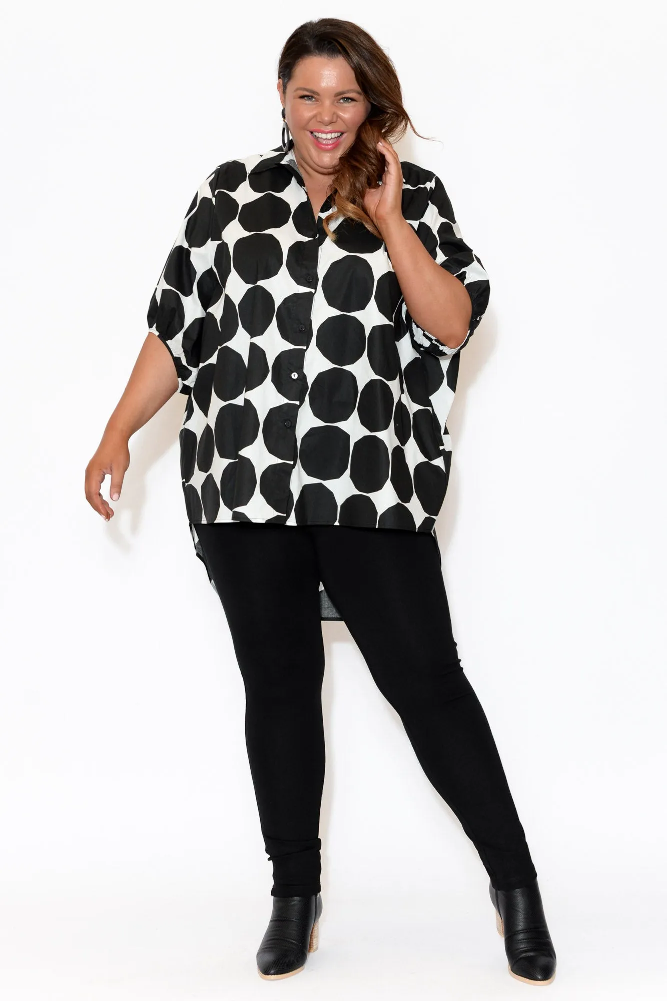 Sadie Black Abstract Spot Cotton Tunic Top