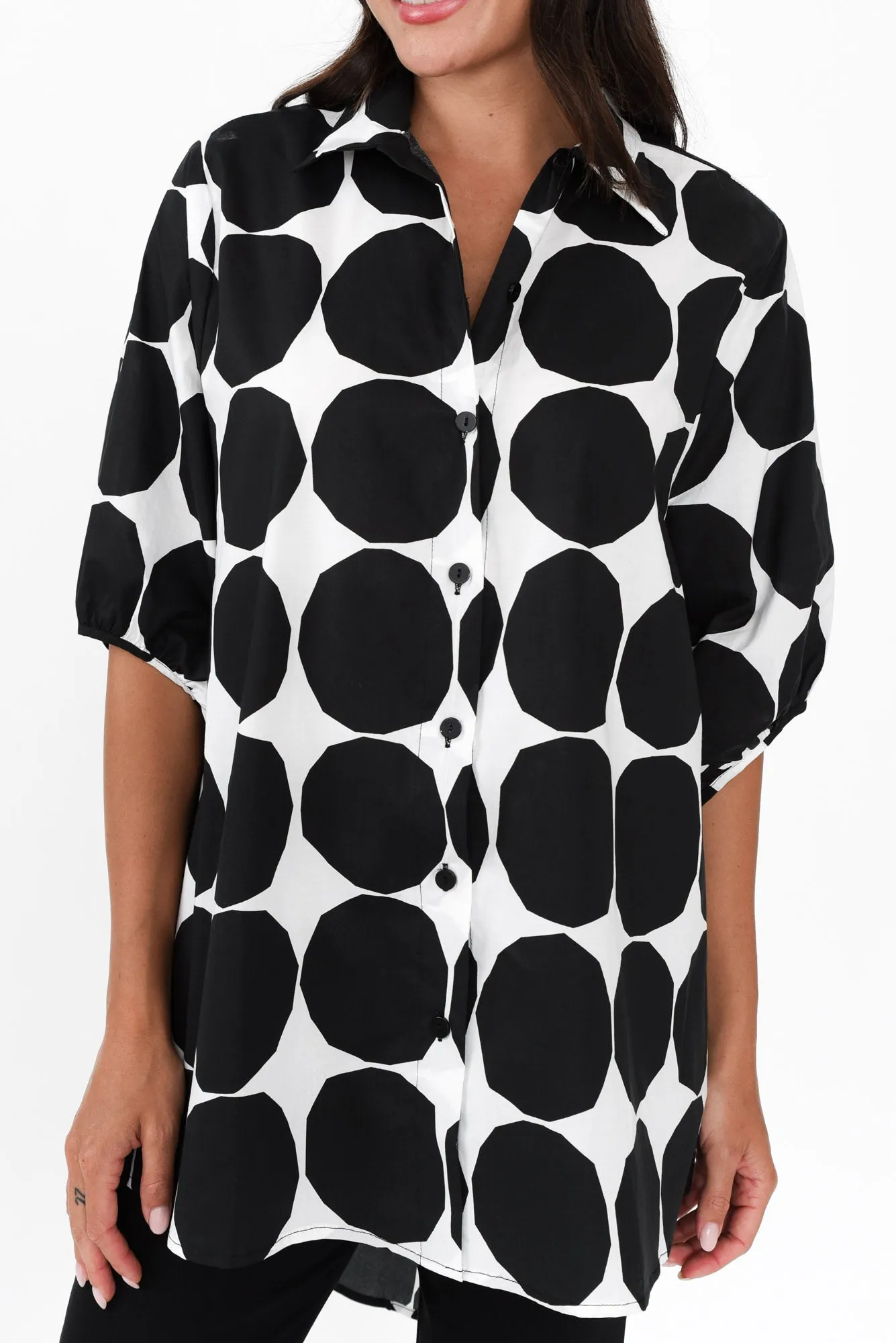 Sadie Black Abstract Spot Cotton Tunic Top