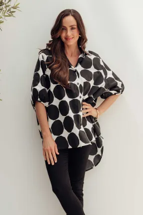 Sadie Black Abstract Spot Cotton Tunic Top