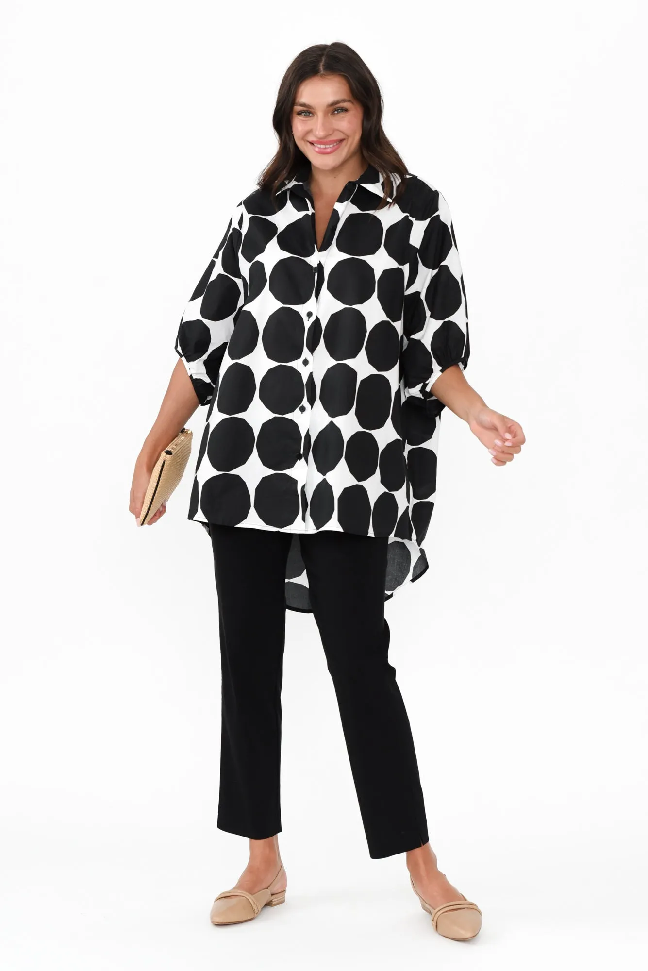 Sadie Black Abstract Spot Cotton Tunic Top