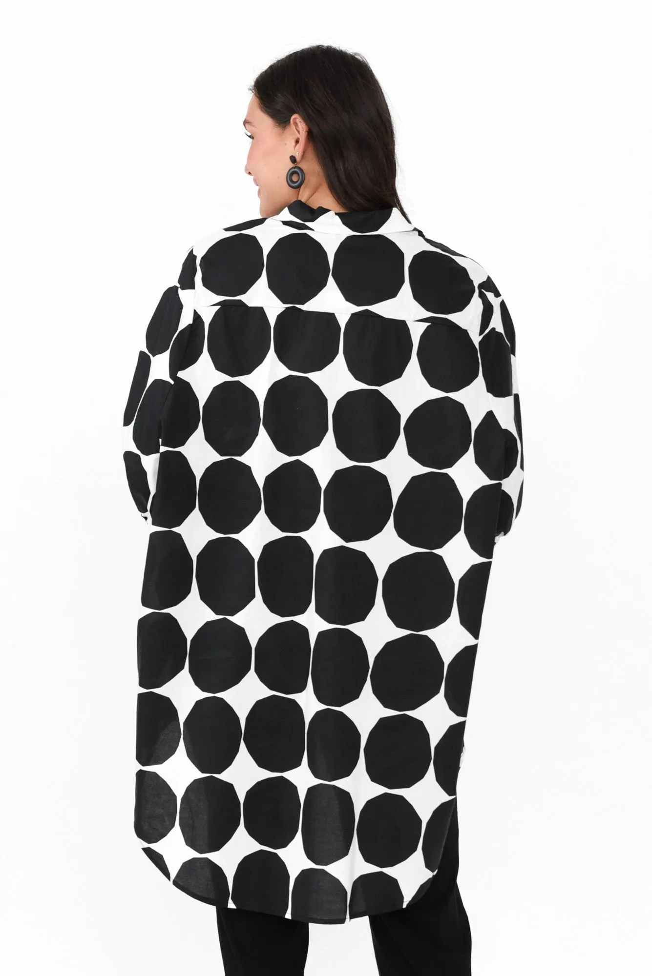 Sadie Black Abstract Spot Cotton Tunic Top