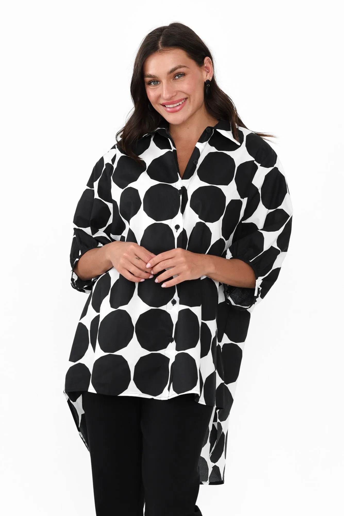 Sadie Black Abstract Spot Cotton Tunic Top