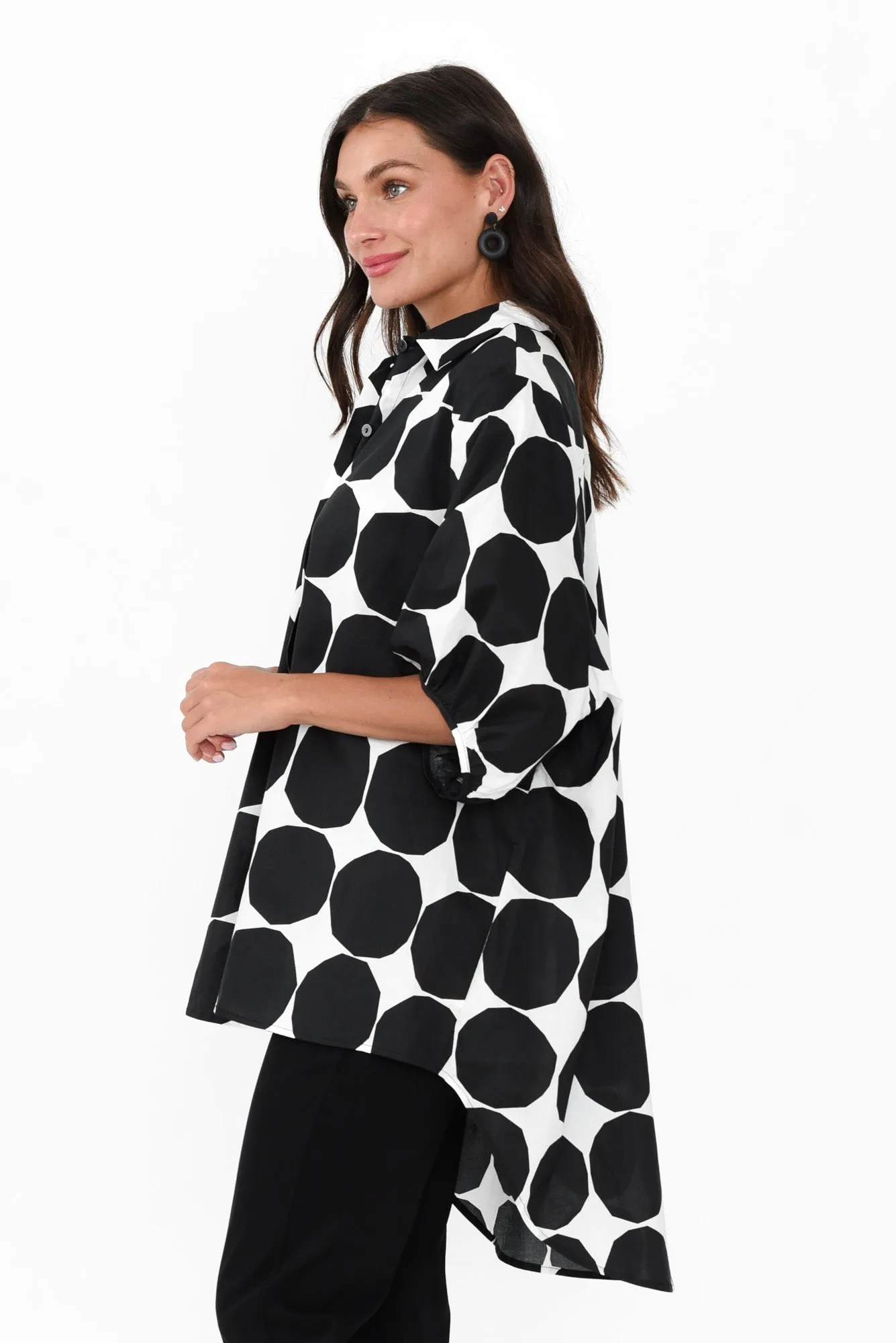 Sadie Black Abstract Spot Cotton Tunic Top