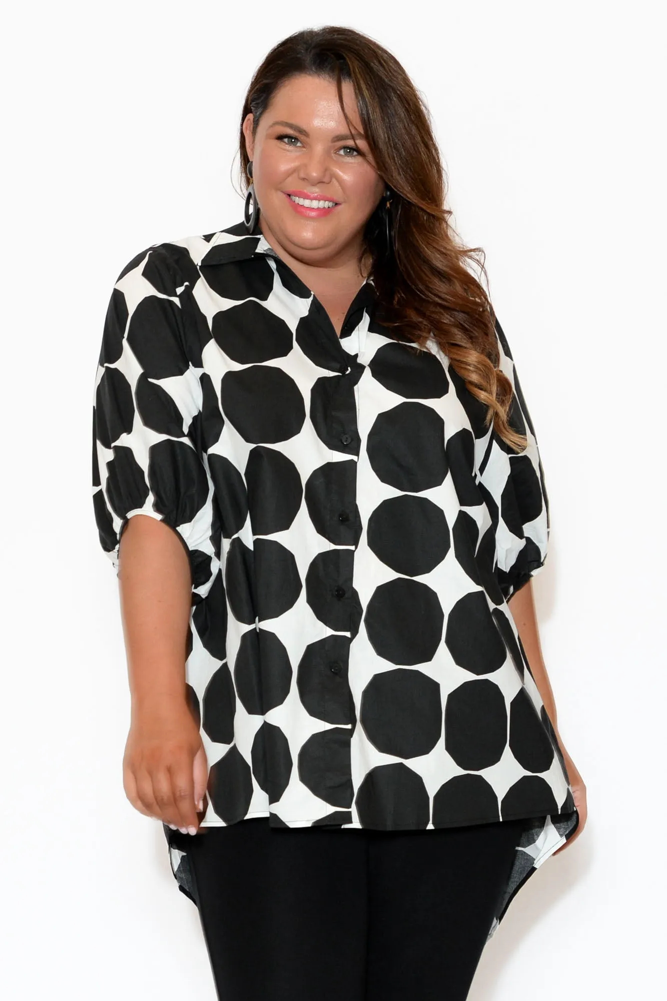 Sadie Black Abstract Spot Cotton Tunic Top