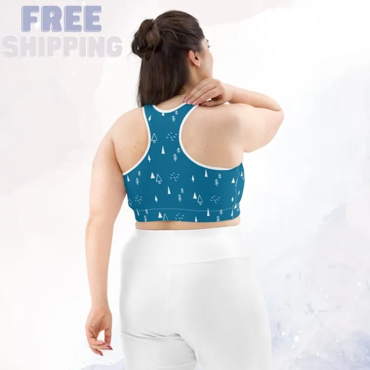 Scandinavian Forest Blue Sports Bra Winter Print