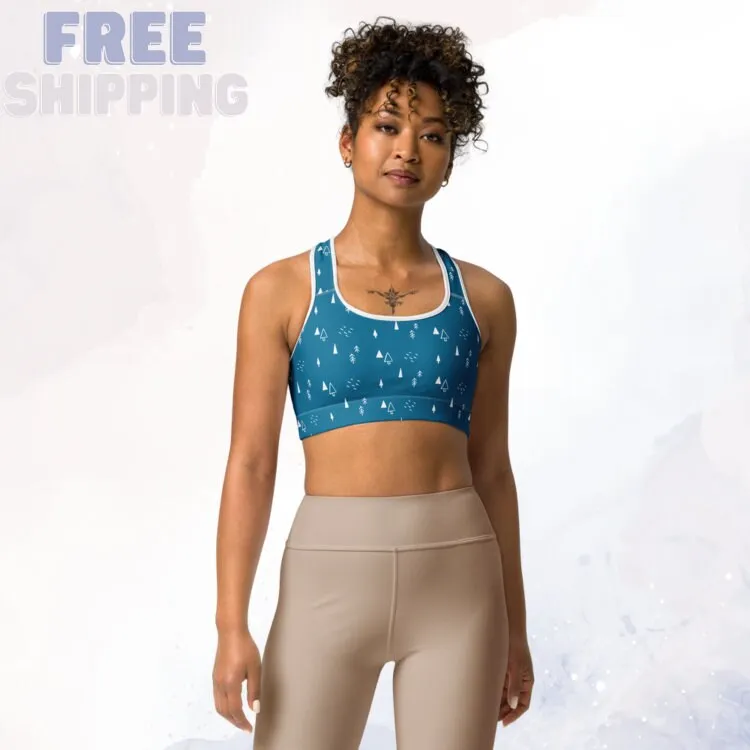 Scandinavian Forest Blue Sports Bra Winter Print