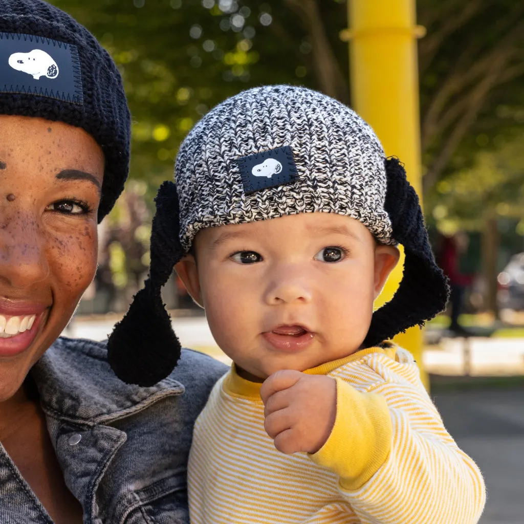 Snoopy Black Speckled Lightweight Baby Beanie with Ears