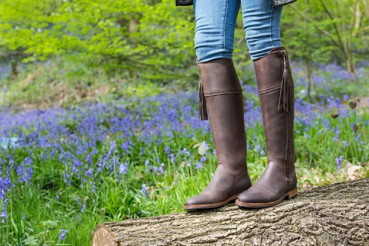 Sovereign Waxed Leather Boots with Tassel - Brown - UK 4 Only