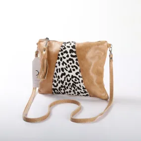 Thandana Crossover Animal Print Leather Handbag | Hazelnut Leopard Print