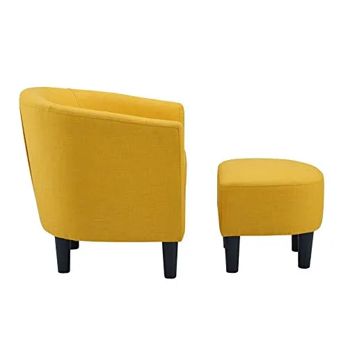 Woodster Langley Single Seater Accent Chair with Footstool Ottoman in Yellow