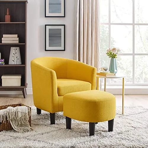 Woodster Langley Single Seater Accent Chair with Footstool Ottoman in Yellow